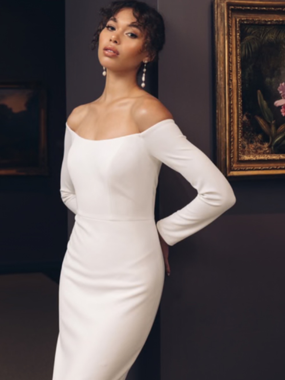 Plus Size Jenny Yoo Off-Shoulder White Long Sleeve Gown, Ayla